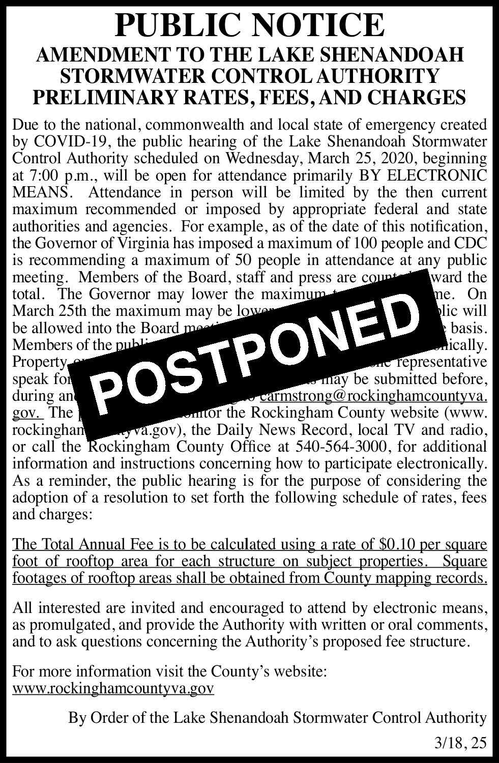 Stormwater Hearing Postponed